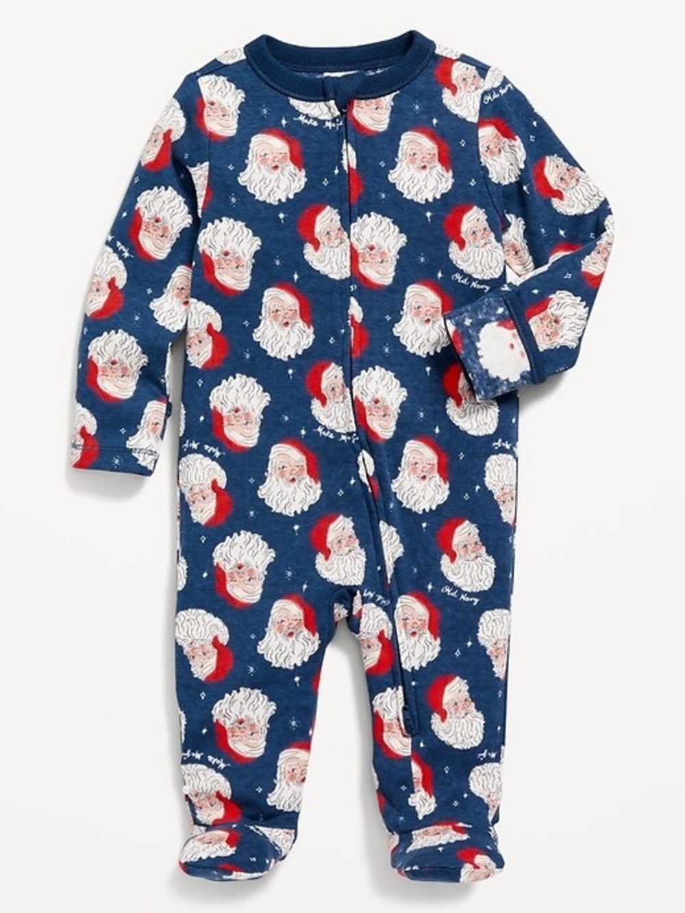 Old Navy Santa Print Unisex Sleep & Play 2-Way-Zip Footed One-Piece for Baby 0-3